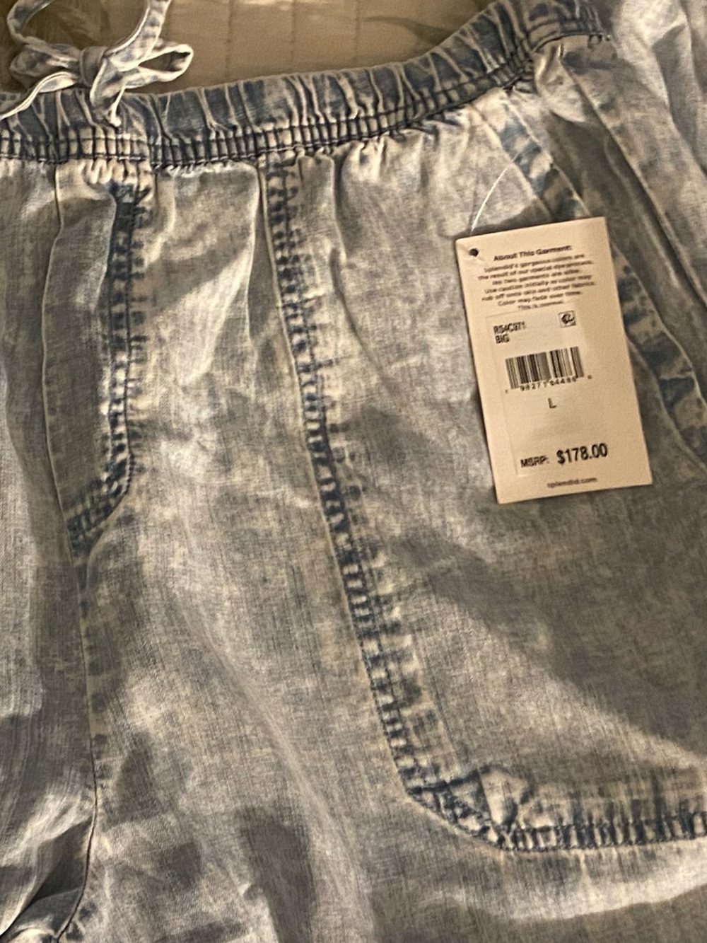 Splendid Angie Bleached Indigo Straight Leg pant W/ Drawstring Waist Sz Large - Picture 8 of 10